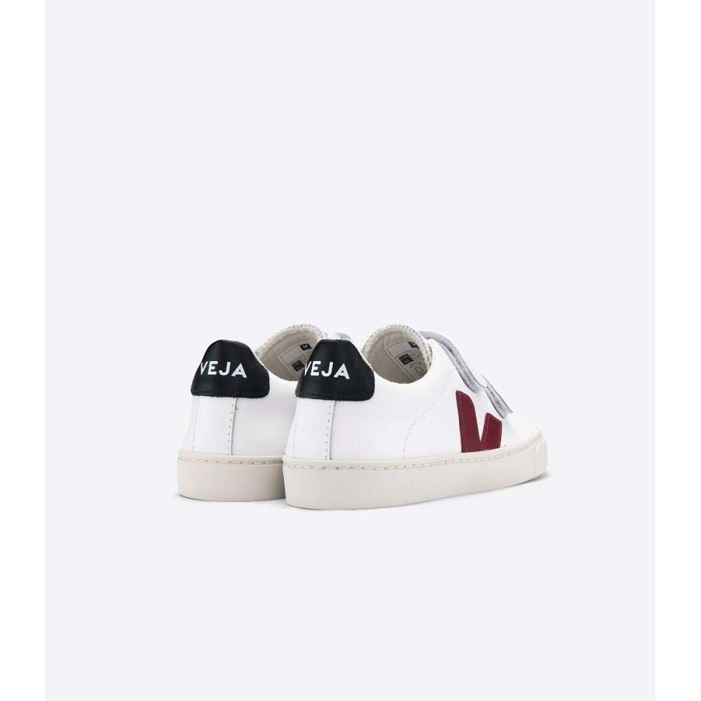 Kids' Veja ESPLAR LEATHER Sneakers White/Black/Red | SG 819MQZ